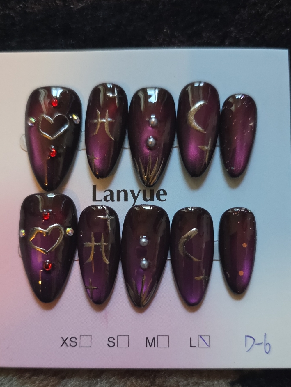 Purple Gradient Stiletto Press-On Nail Set with Gold Accents Size Large